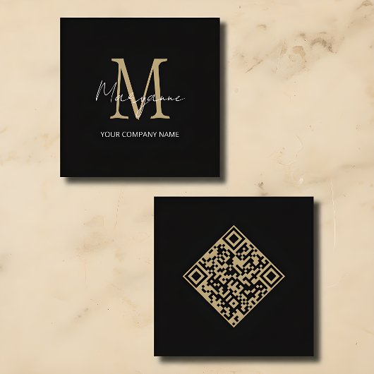 Minimalistisches Monogramm-QR-Code Quadratische Visitenkarte