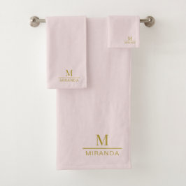 Minimalistisches Monogramm Rosa Badhandtuch Set