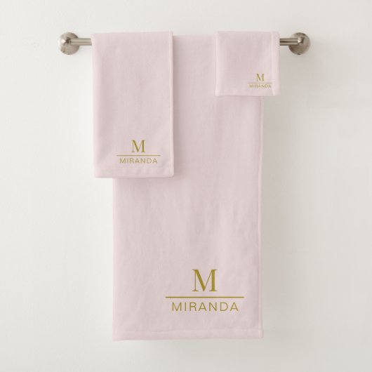 Minimalistisches Monogramm Rosa Badhandtuch Set (Insitu)