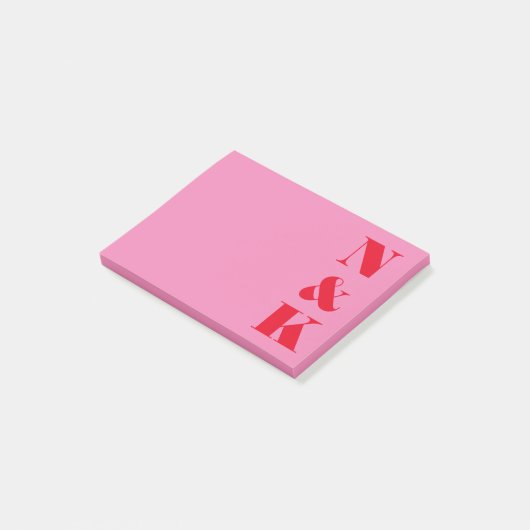 Minimalistisches Monogramm, rosa und rot Post-it Klebezettel (angewinkelt)