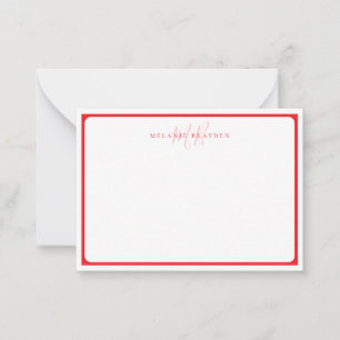 Minimalistisches Monogramm Rote Spitzkurven-Grenze Mitteilungskarte