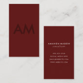 Minimalistisches Monogramm Rotes Subtil Visitenkarte (Vorne/Hinten)