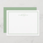 Minimalistisches Monogramm "Sage Green" Zwei Grenz Mitteilungskarte (Vorne/Hinten)