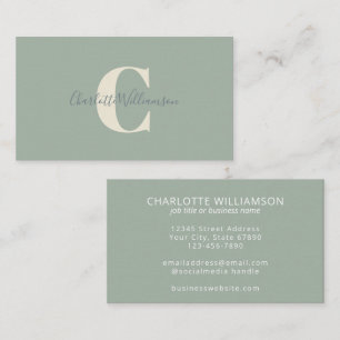 Minimalistisches Monogramm Salbeigrün Elegantes Sk Visitenkarte