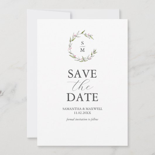 Minimalistisches Monogramm Save the Date (Vorderseite)