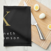 Minimalistisches Monogramm Schwarz Gold Weiß Moder Geschirrtuch (Viertel Falte)