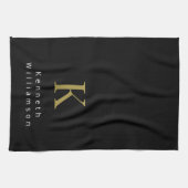 Minimalistisches Monogramm Schwarz Gold Weiß Moder Geschirrtuch (Horizontal)