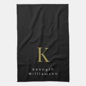 Minimalistisches Monogramm Schwarz Gold Weiß Moder Geschirrtuch (Vertikal)