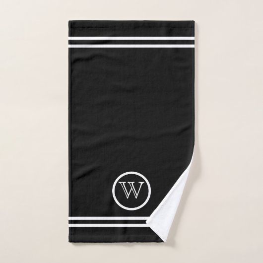 Minimalistisches Monogramm Schwarz mit weißen Lini Handtuch (Handtuch)