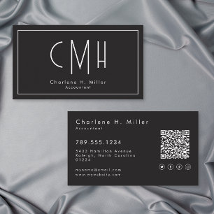 Minimalistisches Monogramm Schwarz Modern QR Profe Visitenkarte