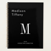 Minimalistisches Monogramm Schwarz-Weiß Benutzerde Planer (Vorderseite)