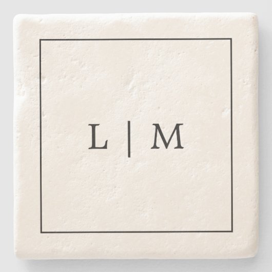 Minimalistisches Monogramm Schwarz/Weiß Steinuntersetzer (Vorderseite)