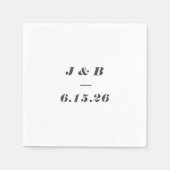 Minimalistisches Monogramm Schwarz-weiße Hochzeit Serviette (Vorderseite)