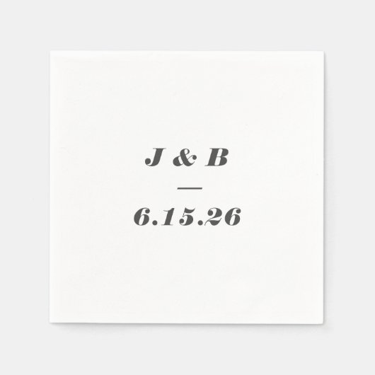 Minimalistisches Monogramm Schwarz-weiße Hochzeit Serviette (Vorderseite)