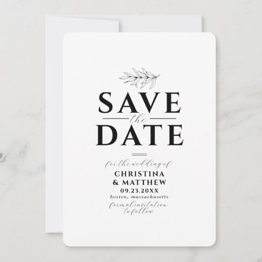 Minimalistisches Monogramm Schwarz-weiße Website Q Save The Date (Vorderseite)