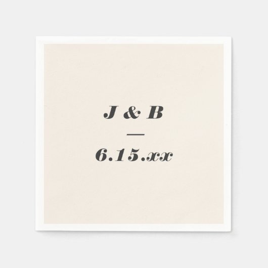 Minimalistisches Monogramm Schwarze und Elfenbein- Serviette (Vorderseite)