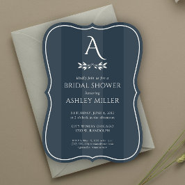 Minimalistisches Monogramm Streifen blaues Brautpa Einladung