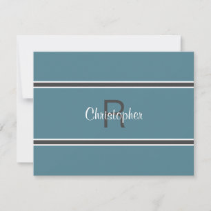 Minimalistisches Monogramm Türkis Grau Herren Mitteilungskarte