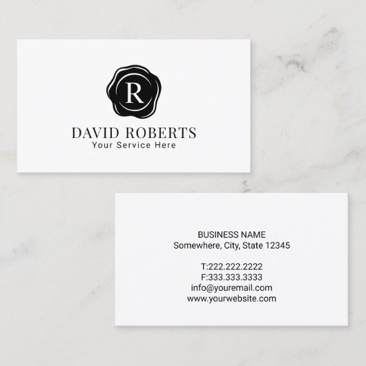 Minimalistisches Monogramm-Wachs-Briefmarke-Logo S Visitenkarte (Vorne/Hinten)