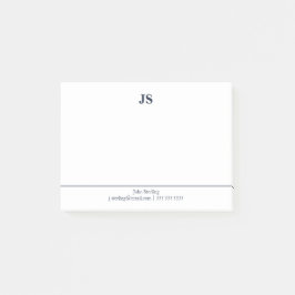 Minimalistisches Monogramm Weißes Dunkles Blau Post-it Klebezettel