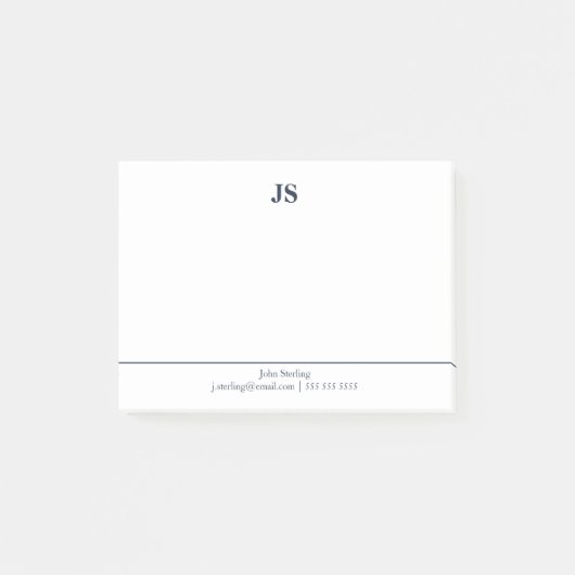 Minimalistisches Monogramm Weißes Dunkles Blau Post-it Klebezettel (Vorderseite)