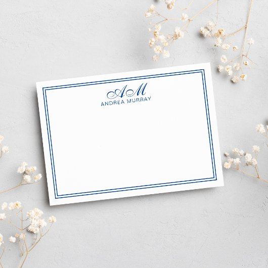 Minimalistisches Monogramm Zwei Bänder Navy Blue Mitteilungskarte