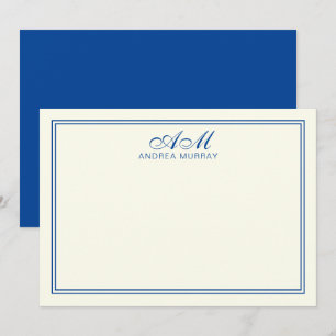 Minimalistisches Monogramm Zwei Bänder Navy Blue Mitteilungskarte