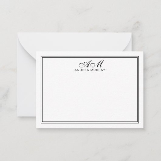Minimalistisches Monogramm Zwei Grenzfarben Schwar Mitteilungskarte (Vorderseite)
