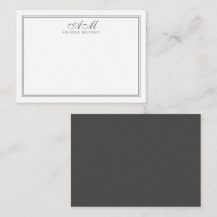 Minimalistisches Monogramm Zwei-Rahmen Grau und We Mitteilungskarte