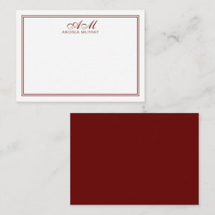 Minimalistisches Monogramm Zwei-Rahmen-Weinrot Mitteilungskarte