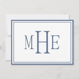 Minimalistisches monogrammiertes Blau Mitteilungskarte
