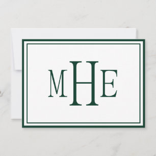 Minimalistisches monogrammiertes Dunkelgrün Mitteilungskarte