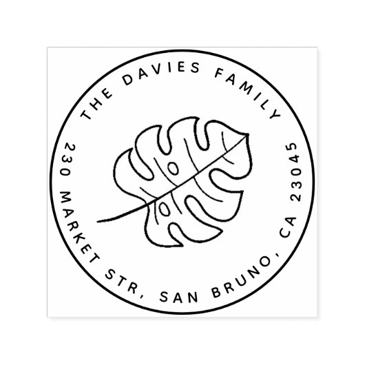 Minimalistisches Monstera-Leaf & Round-Rücksendead Permastempel (Design)
