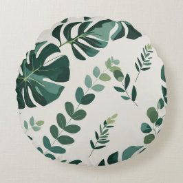 Minimalistisches Monstera- und Grünmuster - Modern Rundes Kissen