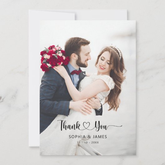 Minimalistisches Morden-Script mit Herz-Hochzeit-F Dankeskarte (Vorderseite)