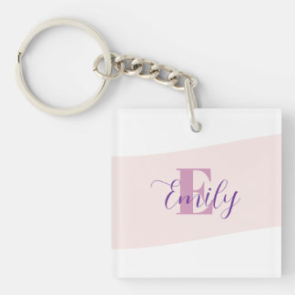 Minimalistisches Namensmonogramm Retro Lila Rosa Schlüsselanhänger