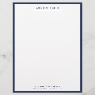 Minimalistisches Navy Blau Einfache Linie Name Adr Briefbogen