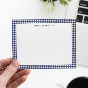 Minimalistisches Navy-Blau-Gingham-Karo Mitteilungskarte