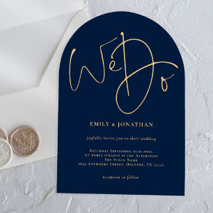 Minimalistisches Navy Blau und Gold Schriftzug We Acryleinladungen