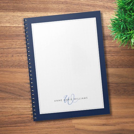 Minimalistisches Navy Blau Zwei-Rahmen-Monogramm Notizblock