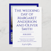 Minimalistisches Navy Blue All in One QR Code Wedd Einladung (Vorne/Hinten)