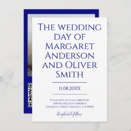 Minimalistisches Navy Blue All in One QR Code Wedd Einladung
