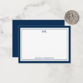 Minimalistisches Navy Blue Double Border Modern Mo Mitteilungskarte (Vorderseite/Rückseite Beispiel)