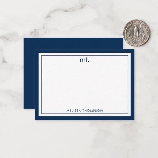 Minimalistisches Navy Blue Double Border Modern Mo Mitteilungskarte (Vorderseite/Rückseite Beispiel)