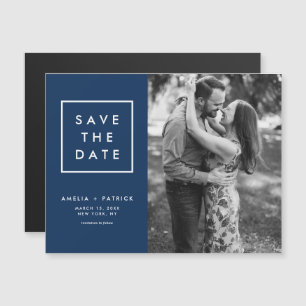 Minimalistisches Navy Blue Foto Save the Date Magneteinladung