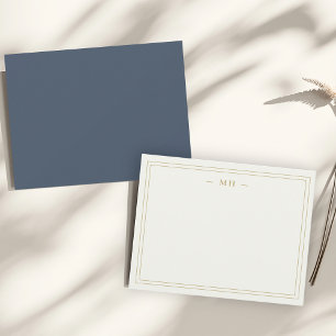 Minimalistisches Navy Blue & Gold 2 Border Monogra Mitteilungskarte