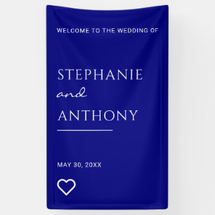 Minimalistisches Navy Blue mit Heart Modern Weddin Banner