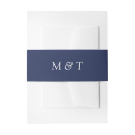 Minimalistisches Navy Blue mit White Monogram Wedd Einladungsbanderole