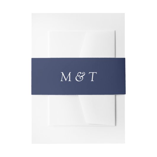 Minimalistisches Navy Blue mit White Monogram Wedd Einladungsbanderole (Vorderseite Beispiel)