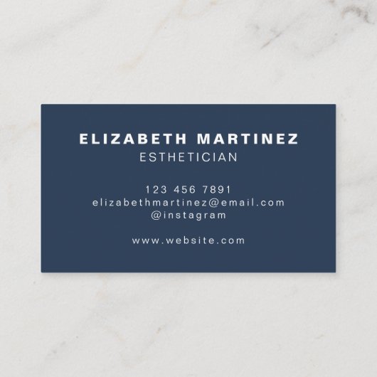 Minimalistisches Navy Blue Moderne Berufliche Cust Visitenkarte (Rückseite)